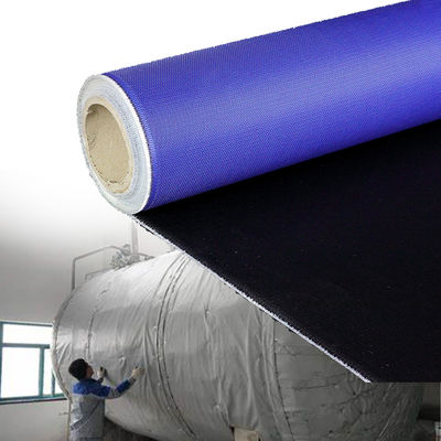 Fire Resistant PU Coated Fiberglass Fabric with Twill Weave and Blue/Black Color for Thermal Insulation in 1m to 1.55m Width